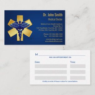 Blue Medical 3D Caduceus Gold Cross Terminkarte