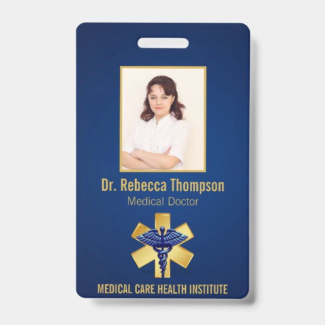 Blue Medical 3D Caduceus Gold Paramedic Foto ID Ausweis (Vorderseite)
