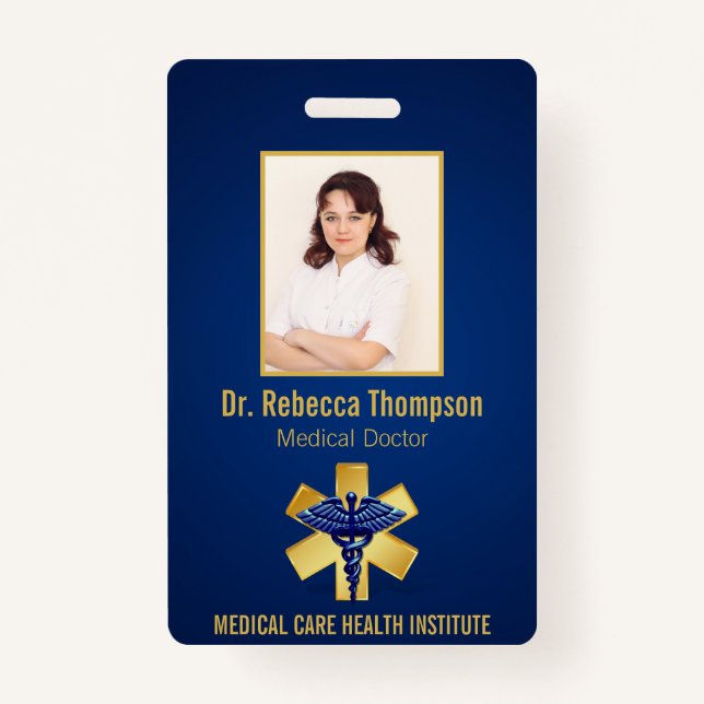 Blue Medical 3D Caduceus Gold Paramedic Foto ID Ausweis (Vorderseite)