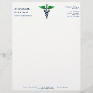 Blue Medical Caduceus Green Stilwings Cross Briefbogen