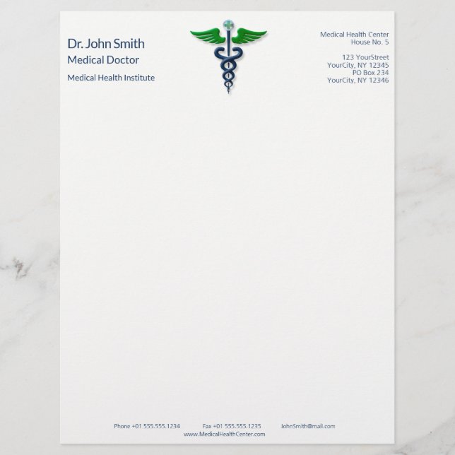 Blue Medical Caduceus Green Stilwings Cross Briefbogen (Vorderseite)