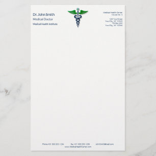 Blue Medical Caduceus Stilvolles Green Wings Cross Briefpapier