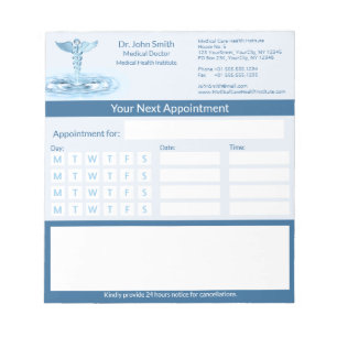Blue Medical Caduceus Water Ripples Ernennung Notizblock