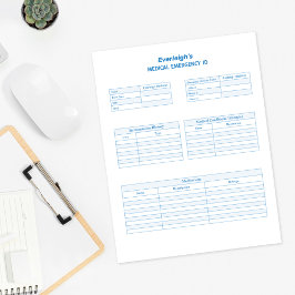 Blue Medical Emergency ID Custom Planer Page