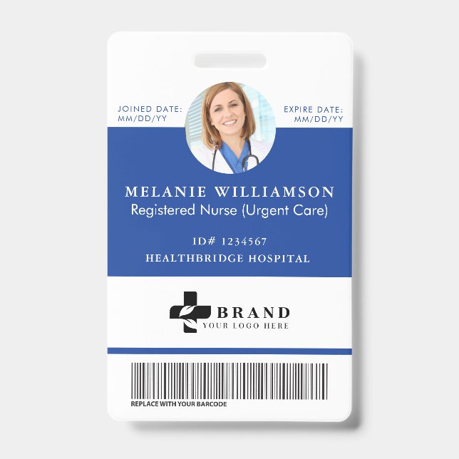 Blue Medical Employee Circle Foto ID & Logo Ausweis (Vorderseite)