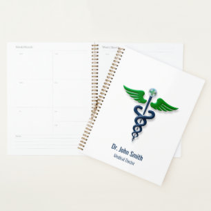 Blue Medical Stylish Caduceus Green Wings Cross Planer