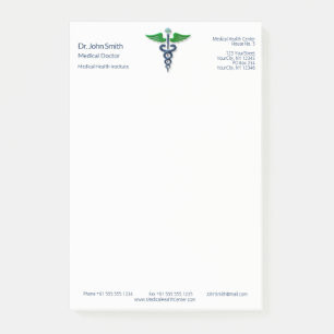 Blue Medical Stylish Caduceus Green Wings Cross Post-it Klebezettel