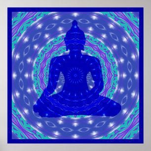 Blue Medicine Buddha mit farbenfroher Mandala Poster