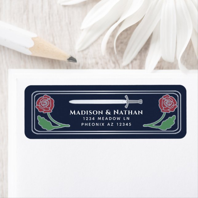 Blue Medieval Fantasy Silver Sword Wedding Label (Insitu)