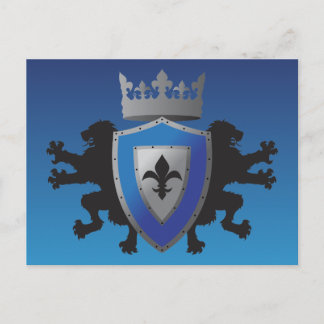Blue Medieval Lion Heraldry Postcard Postkarte