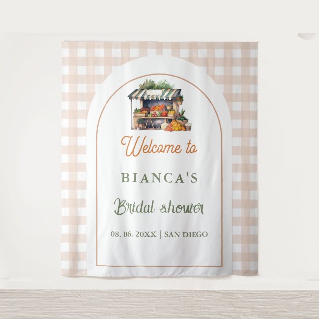 Blue Meditarrean Fliesenbogen Begrüßung Brautparty Wandteppich (Vorderseite)