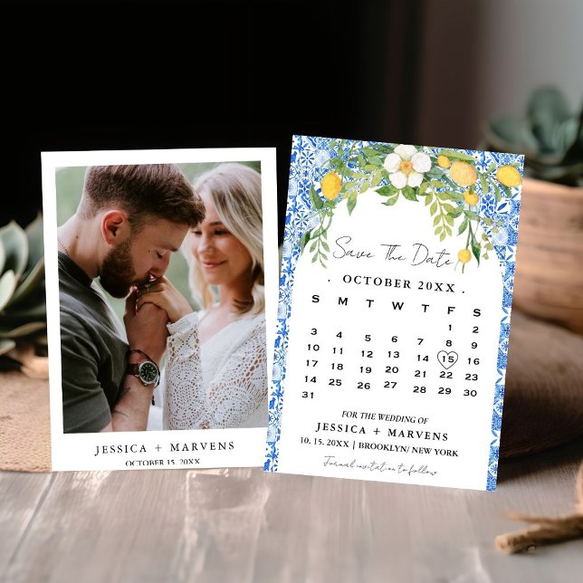 Blue Mediterranean Boho Lemon Italienischer Kalend Save The Date (Von Creator hochgeladen)