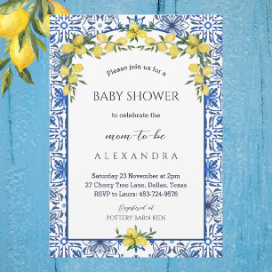 Blue Mediterranean Lemon Baby Shower Einladung
