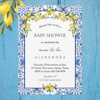 Blue Mediterranean Lemon Baby Shower Einladung