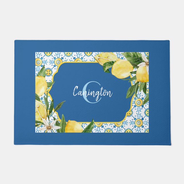 Blue Mediterranean Lemon Name New Zuhause Fußmatte (Vorderseite)