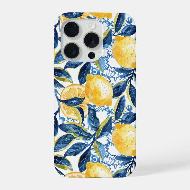 Blue Mediterranean Style Lemon Pattern iPhone Case Hülle (Rückseite)