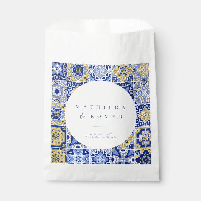 Blue Mediterranean Tile & Citrus Gastgeschenk Hoch Geschenktütchen (Vorderseite)