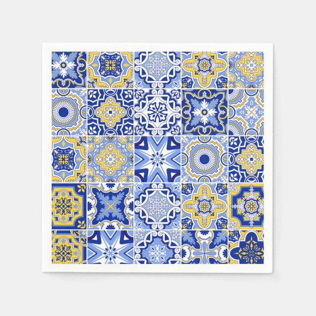 Blue Mediterranean Tile & Citrus Hochzeitsnapkins Serviette (Vorderseite)