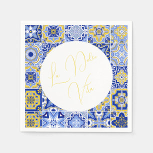 Blue Mediterranean Tile & Citrus Hochzeitsnapkins Serviette