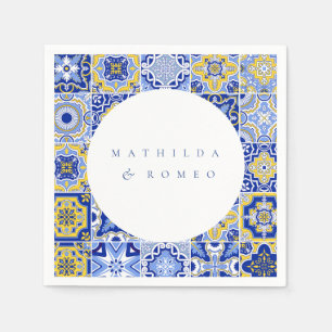 Blue Mediterranean Tile & Citrus Hochzeitsnapkins Serviette