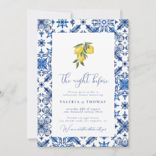 Blue Mediterranean Tile & Citrus Wedding Probe Einladung