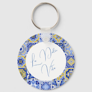 Blue Mediterranean Tile & Citrus Wedding Schlüsselanhänger