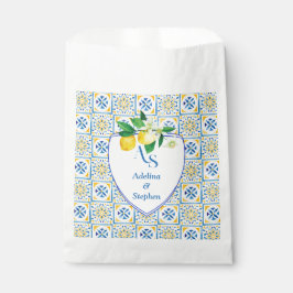 Blue Mediterranean Tiles Italy Wappen Lemon Weddin Geschenktütchen