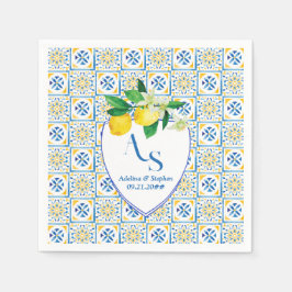 Blue Mediterranean Tiles Italy Wappen Lemon Weddin Serviette