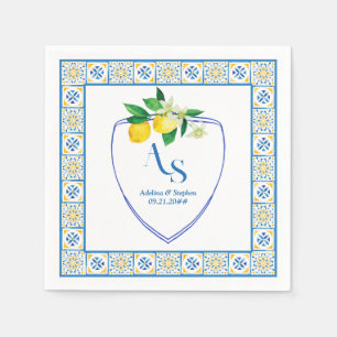 Blue Mediterranean Tiles Italy Wappen Lemon Weddin Serviette
