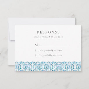 Blue Mediterranean Tiles Wedding RSVP Card Karte
