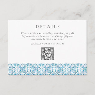 Blue Mediterranean Wedding Details QR Code Begleitkarte
