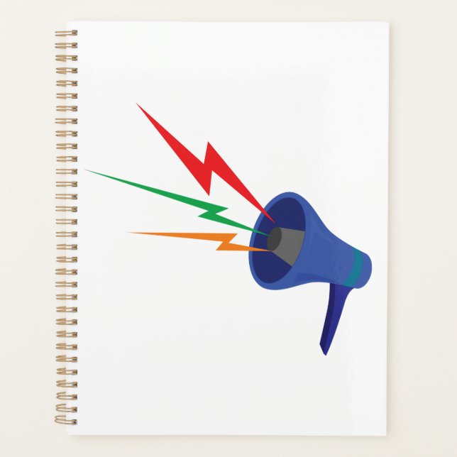 Blue Megaphone with Colorful Lightning Bolts Planer (Vorderseite)