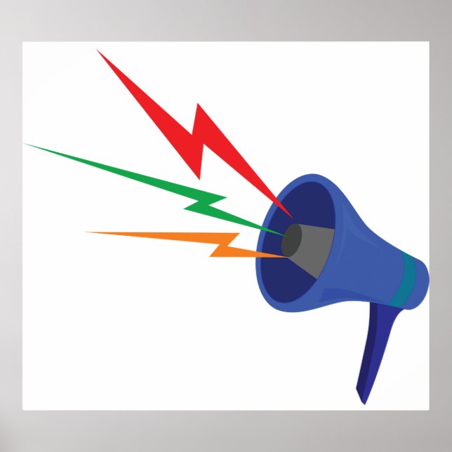 Blue Megaphone with Colorful Lightning Bolts Poster (Vorne)