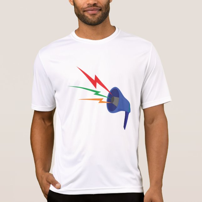 Blue Megaphone with Colorful Lightning Bolts T-Shirt (Vorderseite)