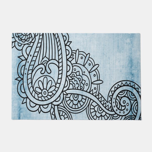 Blue Mehndi Motif Doormat Fußmatte (Vorderseite)