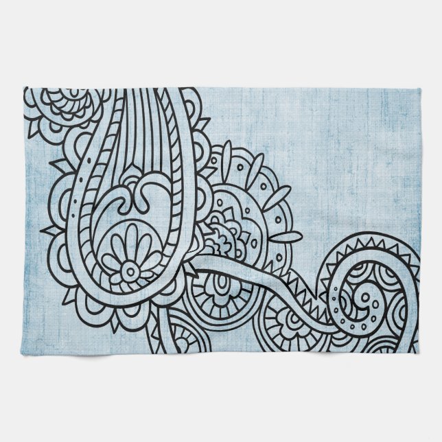 Blue Mehndi Motif Handtuch (Horizontal)