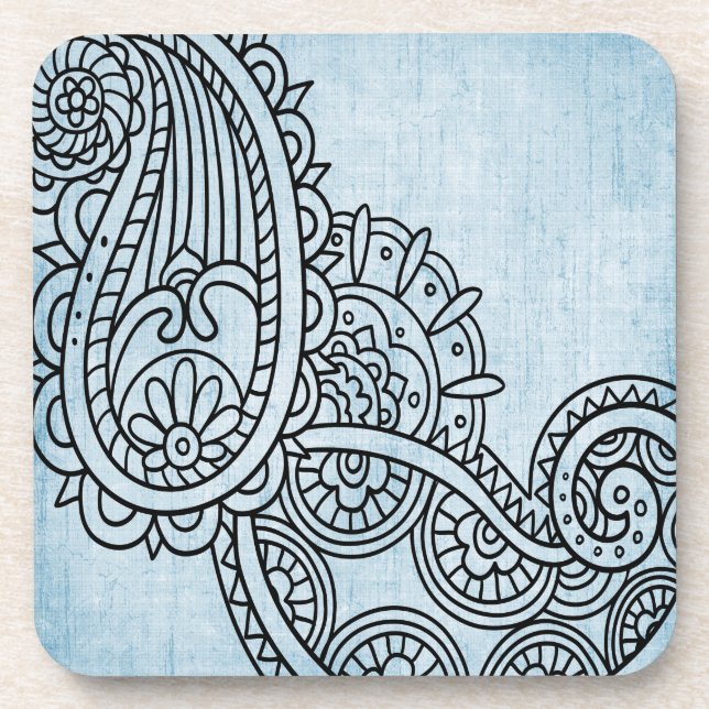 Blue Mehndi Motif Plastic Untersetzer Set (Vorderseite)