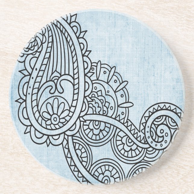 Blue Mehndi Motif Sandstone Untersetzer (Vorne)