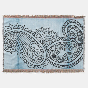 Blue Mehndi Motif Throw Blanket Decke