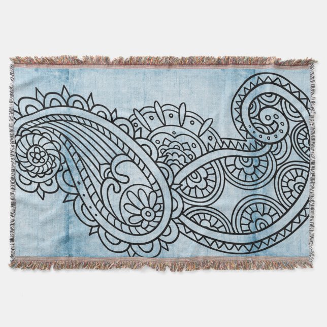 Blue Mehndi Motif Throw Blanket Decke (Vorderseite)