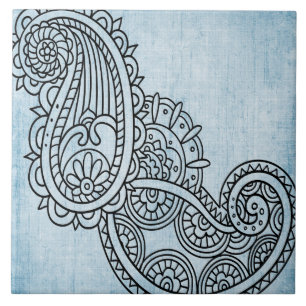 Blue Mehndi Motif Tile Fliese
