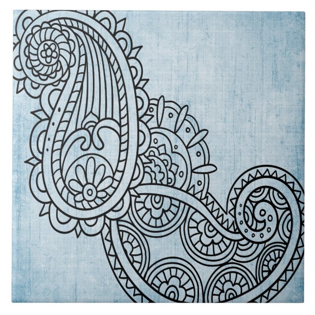 Blue Mehndi Motif Tile Fliese (Vorderseite)