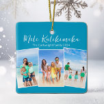 Blue Mele Kalikimaka Beach Trip Foto Weihnachten Keramikornament<br><div class="desc">Chic individualisierbares Foto der Strandfamilie Collage Weihnachtsschmuck mit Ihrem Lieblings-tropisches Foto in der Sonne. Fügen Sie 3 vertikale Fotos Ihrer Lieblings-Reise von Ihrer Insel Urlaub an die Küste. Ein wunderschönes Schmuckstück an der Küste mit hübschem blauen Schriftzeichen über den drei Bildern.</div>