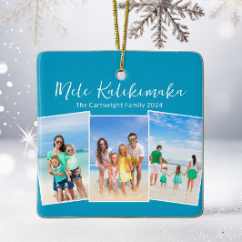 Blue Mele Kalikimaka Beach Trip Foto Weihnachten Keramikornament