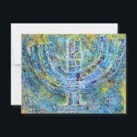 Blue Menorah Grußkarte (Leere Innenseite) Postkarte<br><div class="desc">Das Original für diese Menorah ist ein gemischtes Bild,  das mit Acrylfarbe,  Modelliermasse und Papier des jüdischen Künstlers Meredith Gould erstellt wurde.</div>