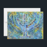 Blue Menorah Grußkarte (Leere Innenseite) Postkarte<br><div class="desc">Das Original für diese Menorah ist ein gemischtes Bild,  das mit Acrylfarbe,  Modelliermasse und Papier des jüdischen Künstlers Meredith Gould erstellt wurde.</div>