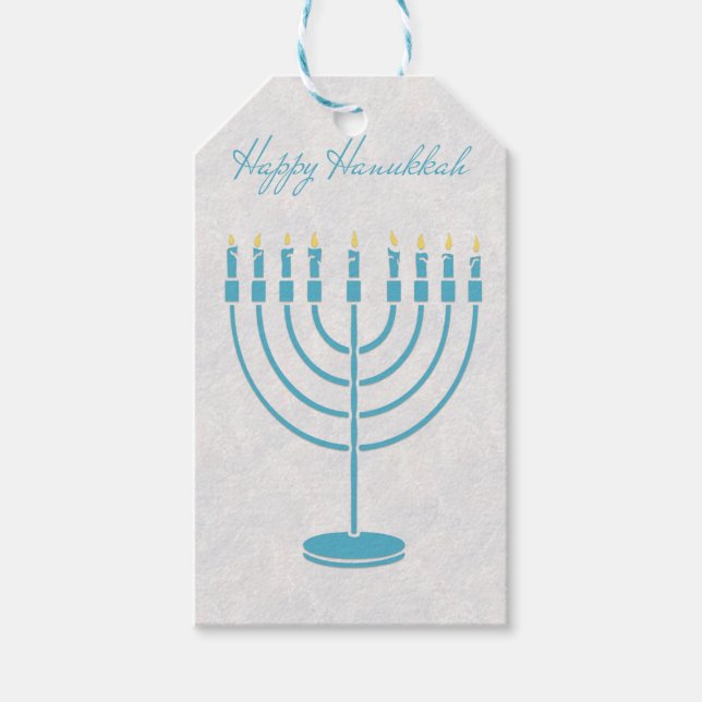 Blue Menorah, Happy Hanukkah Geschenkanhänger (Vorderseite)