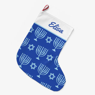 Blue Menorah Large Hanukkah Strumpf Großer Weihnachtsstrumpf