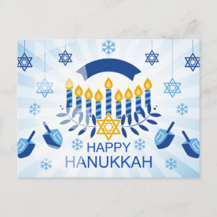 Blue Menorah mit Gold Star von David Postkarte