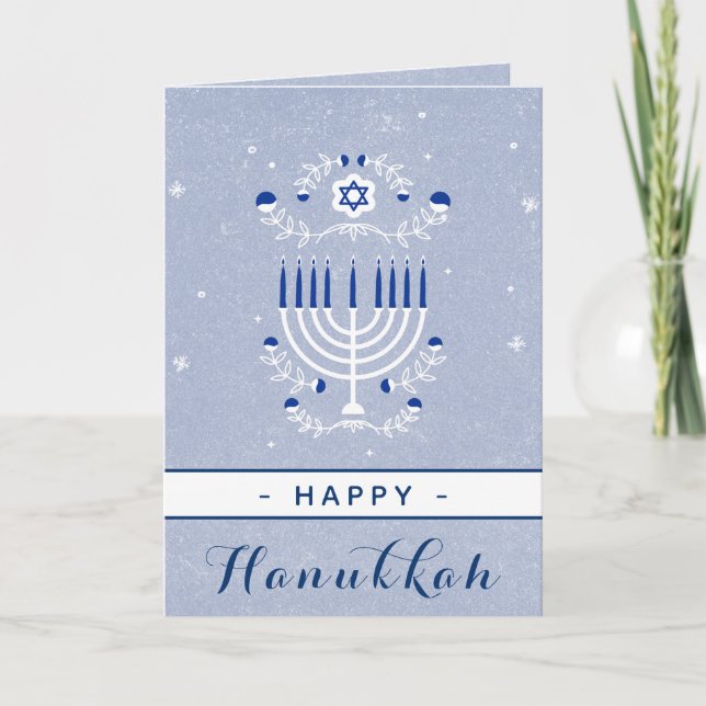 Blue Menorah Star von David Happy Hanukah Elegant Karte (Vorderseite)